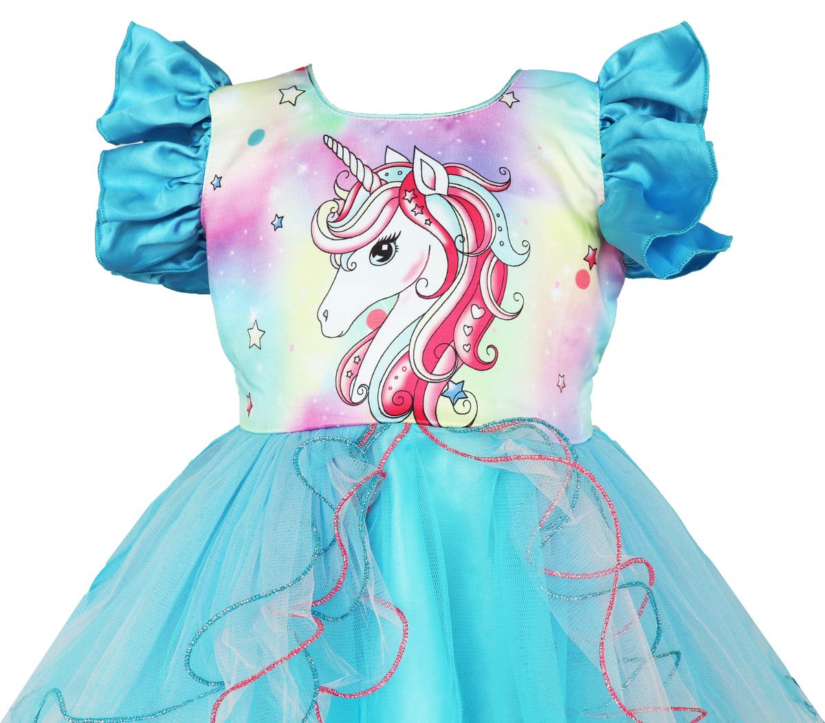 My Lil Princess Unicorn Blue Dress Closeup View