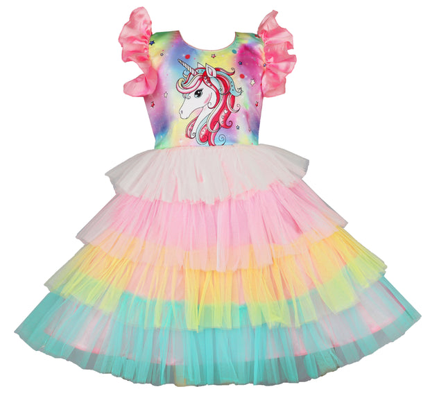 My Lil Princess Unicorn Layered Dress Front View